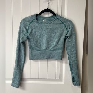 KORA Long Sleeve Crop Top Teal, Size Small